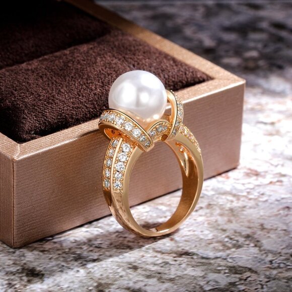 ⚡Noble Beautiful Carved Pearl Cubic Luxury Ring for Women, MARR9206 - Picture 5 of 7